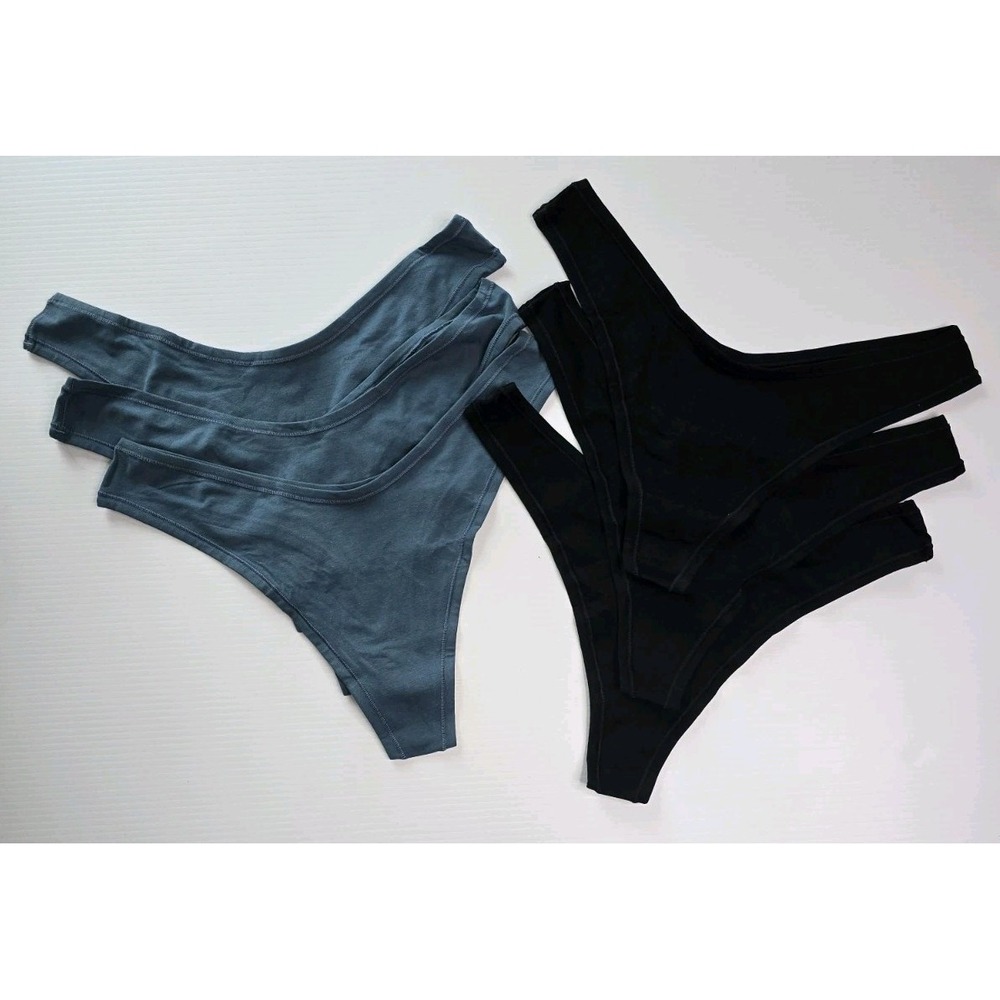 Quince Organic Cotton High Cut Thong Underwear 6 Pack XL Black Ocean Blue NWT